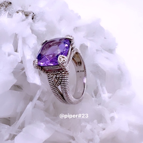 Judith Ripka Amethyst & Diamond Split Shank Fontaine Ring 6.5 - Picture 4 of 8